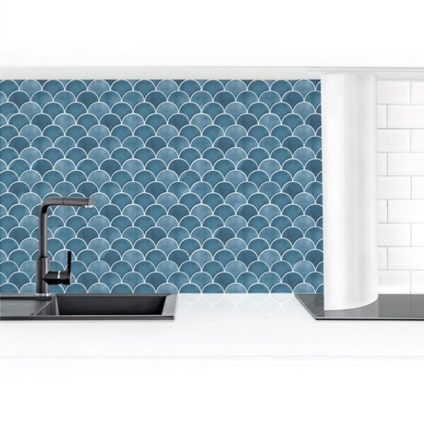Fish Scale Tiles Ceramic Blue Kitchen splashback Tile Stickers  for Bathroom Stick on Wall Tiles  Self Adhesive Vinyl Home Decoration (20x20cm)