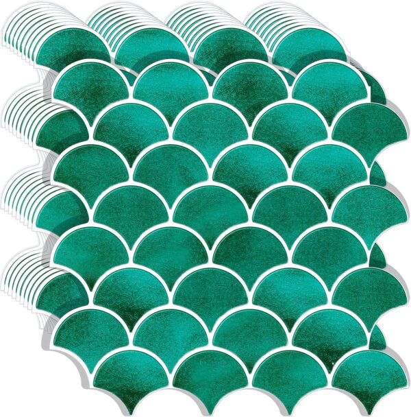 Peel and Stick Fish Scale Tile for Kitchen and Bathroom Backsplash Green 10 Sheets of 12x12 inches Modern Textured Waterproof