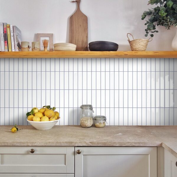 Peel and Stick Tile 10 Pcs of 20x20cm Vertical 3D Stick on Tiles for Kitchen and Bathroom Interior Wall Tile White (Glossy Surface White with Gray Grout )