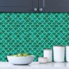 Peel and Stick Fish Scale Tile for Kitchen and Bathroom Backsplash Green 10 Sheets of 12x12 inches Modern Textured Waterproof
