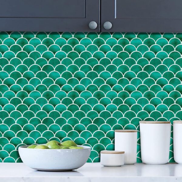 Peel and Stick Fish Scale Tile for Kitchen and Bathroom Backsplash Green 10 Sheets of 12x12 inches Modern Textured Waterproof