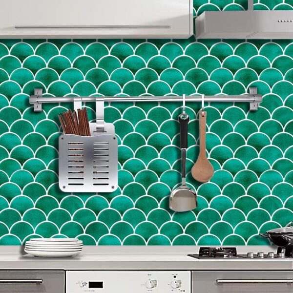 Peel and Stick Fish Scale Tile for Kitchen and Bathroom Backsplash Green 10 Sheets of 12x12 inches Modern Textured Waterproof