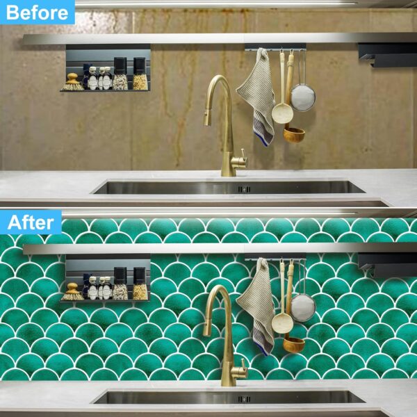 Peel and Stick Fish Scale Tile for Kitchen and Bathroom Backsplash Green 10 Sheets of 12x12 inches Modern Textured Waterproof