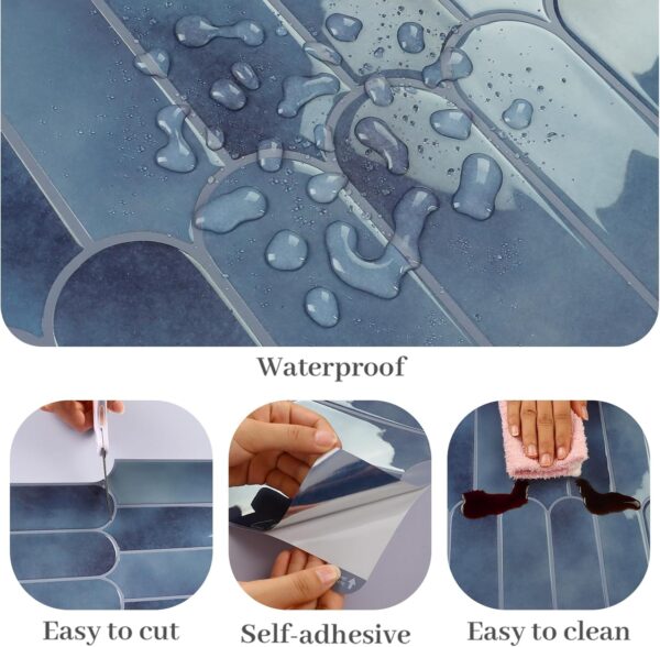 20 Sheets Kitchen Backsplash Tiles Peel and Stick Back Splash Blue Tile Waterproof Self Adhesive Vinyl Backsplash Sticky Tiles for Walls Removable Laundry Room Bathroom Wall Tile 20x20cm