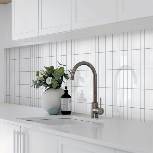 Peel and Stick Tile 10 Pcs of 20x20cm Vertical 3D Stick on Tiles for Kitchen and Bathroom Interior Wall Tile White (Glossy Surface White with Gray Grout )