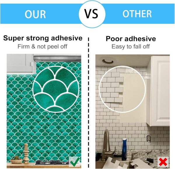 Peel and Stick Fish Scale Tile for Kitchen and Bathroom Backsplash Green 10 Sheets of 12x12 inches Modern Textured Waterproof