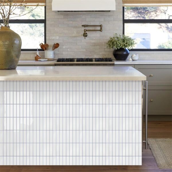 Peel and Stick Tile 10 Pcs of 20x20cm Vertical 3D Stick on Tiles for Kitchen and Bathroom Interior Wall Tile White (Glossy Surface White with Gray Grout )