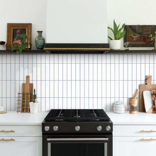 Peel and Stick Tile 10 Pcs of 20x20cm Vertical 3D Stick on Tiles for Kitchen and Bathroom Interior Wall Tile White (Glossy Surface White with Gray Grout )