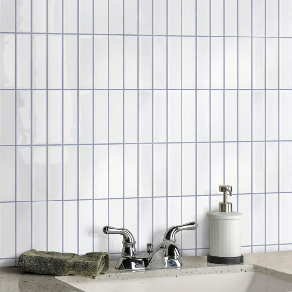 Peel and Stick Backsplash Tile 10 Pcs of20x20cm Vertical 3D Stick on Tiles for Kitchen and Bathroom Interior Wall Tile White (Glossy Surface White with Gray Grout )