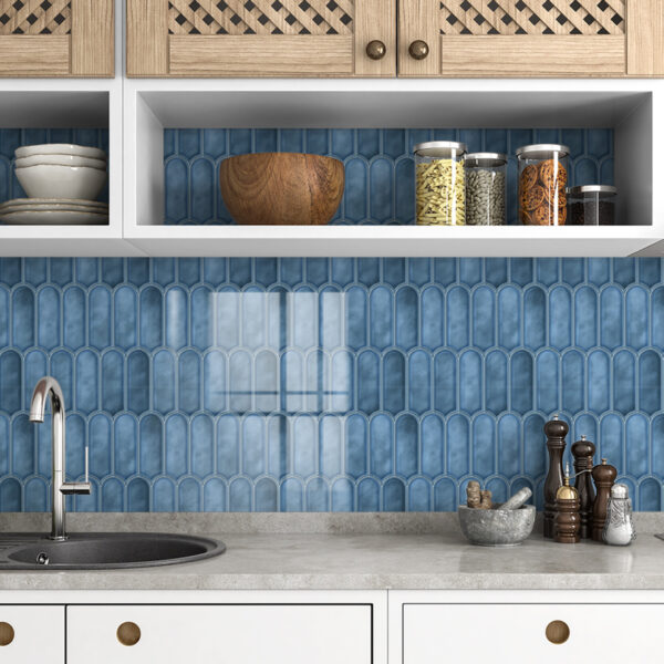 20 Sheets Kitchen Backsplash Tiles Peel and Stick Back Splash Blue Tile Waterproof Self Adhesive Vinyl Backsplash Sticky Tiles for Walls Removable Laundry Room Bathroom Wall Tile 20x20cm