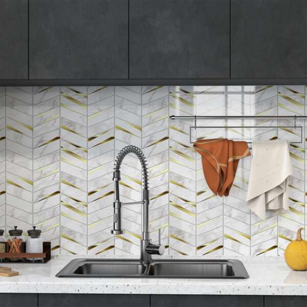 Self-Adhesive White Gold Peel and Stick Backsplash Tiles for Kitchen & Bath