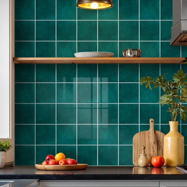 Thick Vinyl Tile Sticker Green Mosaic Effect, 20x20cm10pcs, Peel and Stick, Self Adhesive Splash Guard, Waterproof Tile, Kitchen Bathroom Wall Sticker