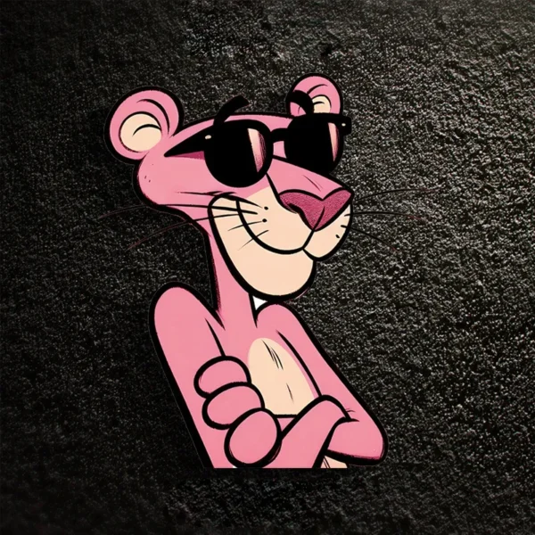 Pink Panther transfer decal applied on a smooth black surface Pink Panther Sunglasses Car Decal