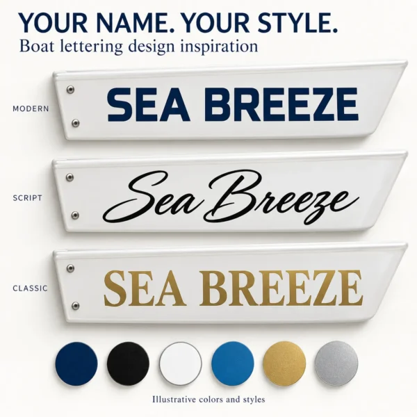 Custom boat lettering installation with transfer tape