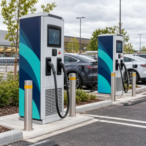 Custom branded wraps for commercial EV charging stations